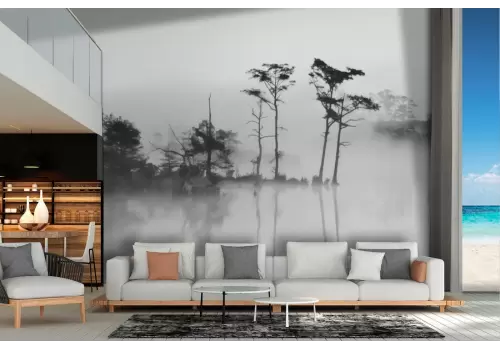 Carta da Parati lago con alberi tropicali paesaggio