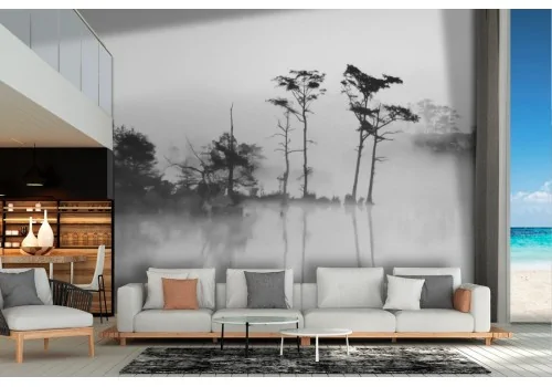 Carta da Parati lago con alberi tropicali paesaggio