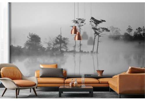 Wallpaper lake with tropical trees landscape 2