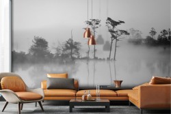 Wallpaper lake with tropical trees landscape