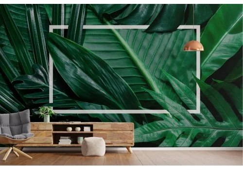Tropical leaves wallpaper with modern design border