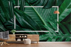 Tropical leaves wallpaper with modern design border