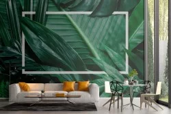 Tropical leaves wallpaper with modern design border