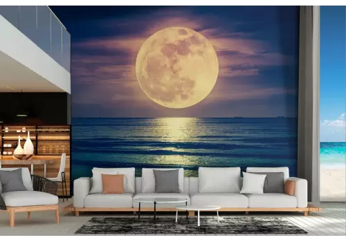 Carta da Parati paesaggio mare con luna romantica