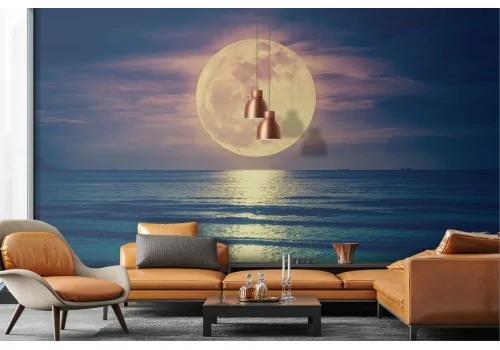Carta da Parati paesaggio mare con luna romantica 2