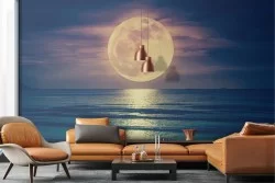 Carta da Parati paesaggio mare con luna romantica