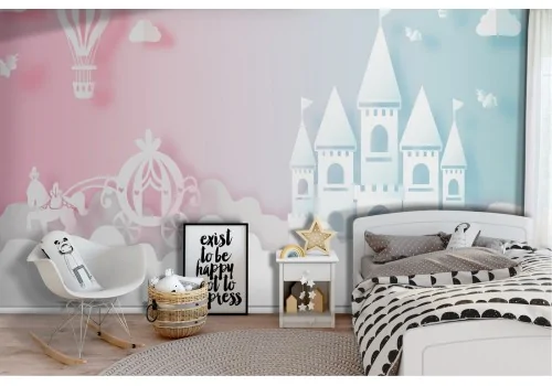 Wallpaper castle and princess carriage fantasy children