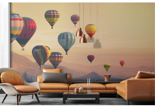 Wallpaper landscape mountains with hot air balloons 2