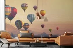 Wallpaper landscape mountains with hot air balloons