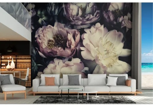 Wallpaper flowers vintage composition pink white