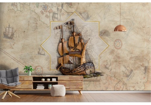 Vintage sailing ship wallpaper illustration