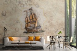 Vintage sailing ship wallpaper illustration