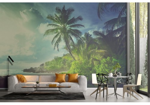 Wallpaper beach with tropical forest landscape