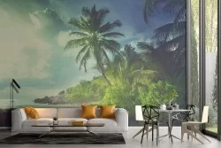 Wallpaper beach with tropical forest landscape