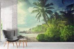 Wallpaper beach with tropical forest landscape