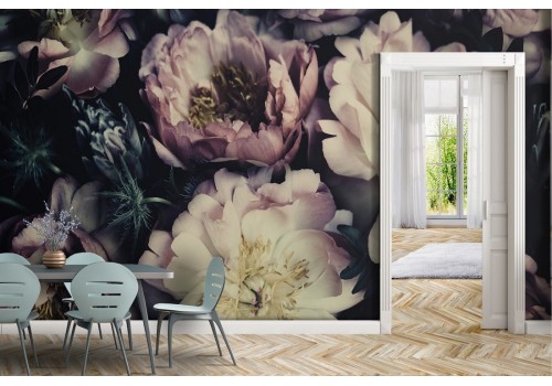 Vintage composition wallpaper with pink and white flowers 2
