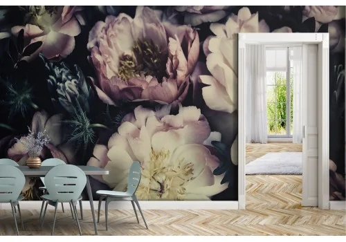 Vintage composition wallpaper with pink and white flowers 2