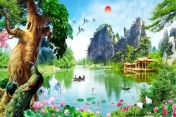 Carta da Parati Paesaggi e Natura Foreste e Alberi Orientale e Zen