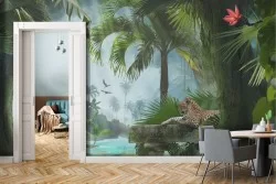 Carta da Parati Fiumi Cascate Laghi Foreste e Alberi Tropicale