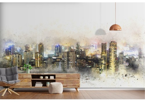 Watercolor city wallpaper skyscrapers skyline