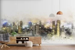 Carta da Parati città acquerello grattacieli skyline