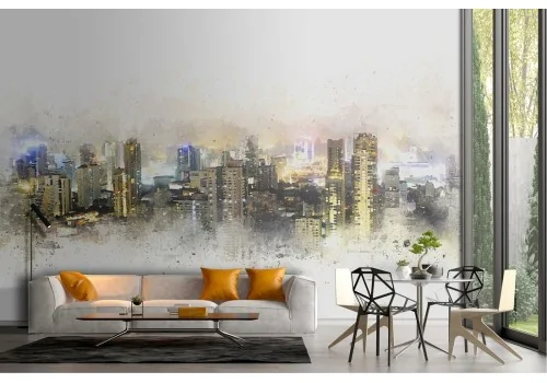 Carta da Parati città acquerello grattacieli skyline 2