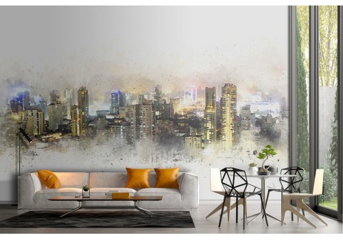 Watercolor city wallpaper skyscrapers skyline 2