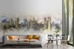 Watercolor city wallpaper skyscrapers skyline