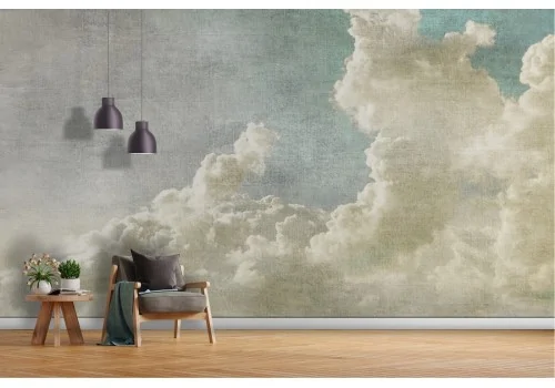 Vintage painted sky with clouds wallpaper 2