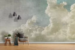 Vintage painted sky with clouds wallpaper