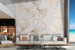 Wallpaper stylized flowers marble and gold surface