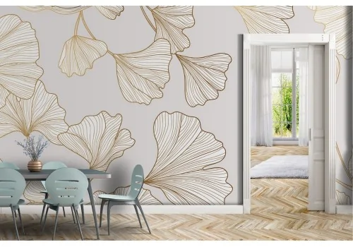 Carta da Parati fiori stilizzati marmo e oro superficie 2