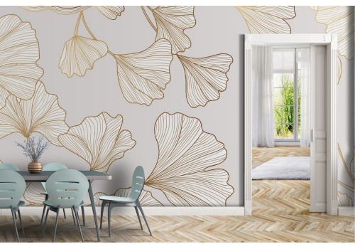 Wallpaper stylized flowers marble and gold surface 2