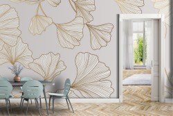 Wallpaper stylized flowers marble and gold surface