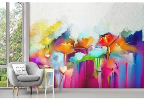 Carta da Parati fiori astratti dipinto natura design 2