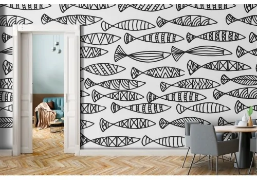 Wallpaper stylized fish nature pattern