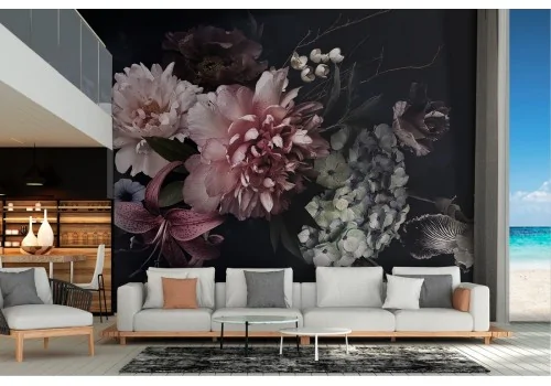 Wallpaper bouquet pink flowers nature vintage style