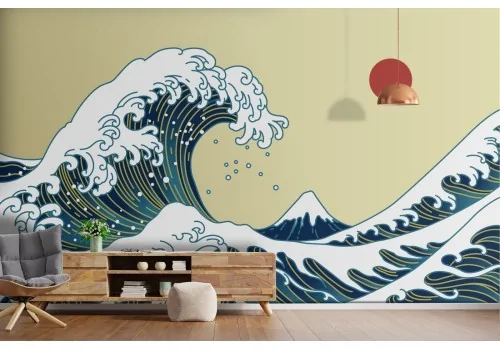 Wallpaper with stylized oriental waves