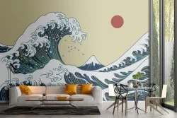 Oriental stylized wave wallpaper