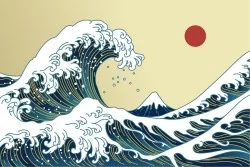 Carta da Parati Design e Stili Orientale zen Righe e Onde Stilizzata Natura