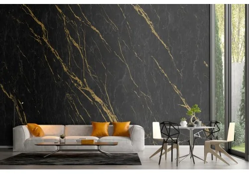 Black marble surface wallpaper with gold veins 2