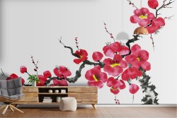 Stylized oriental flowering tree wallpaper