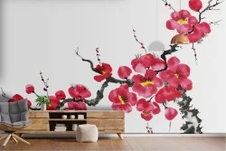 Stylized oriental flowering tree wallpaper