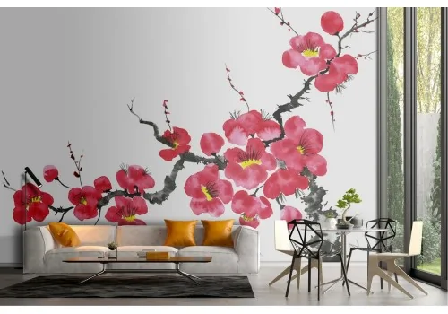 Stylized oriental flowering tree wallpaper 2