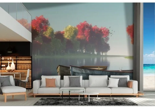 Wallpaper boats on the lake autumn landscape