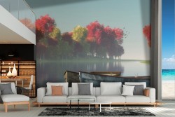 Wallpaper boats in the lake autumn landscape