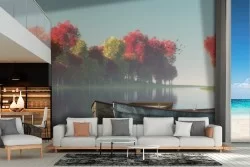 Wallpaper boats in the lake autumn landscape