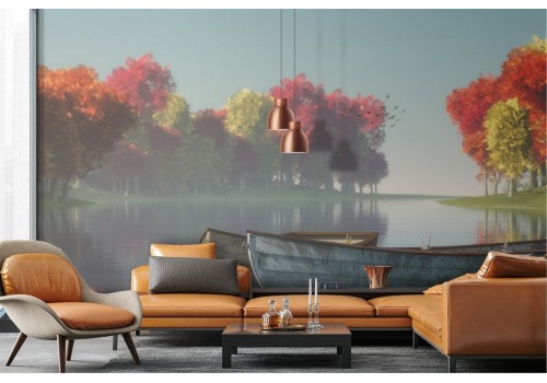 Wallpaper boats in the lake autumn landscape 2