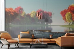 Wallpaper boats in the lake autumn landscape