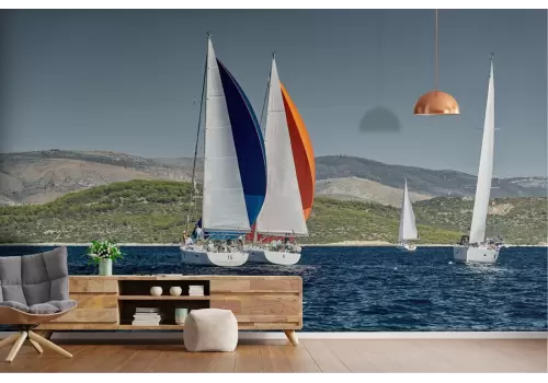 Carta da Parati paesaggio mare con navi